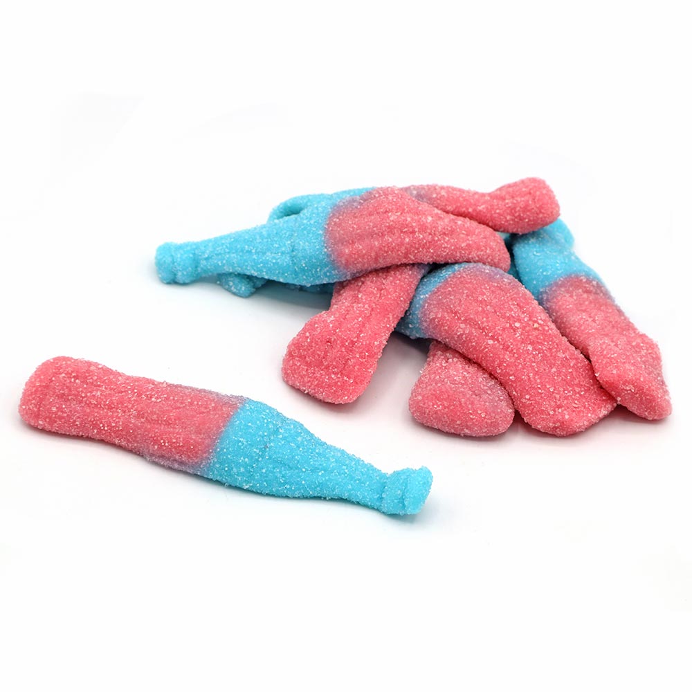 giant fizzy blue and pink bubblegum bottles sweets