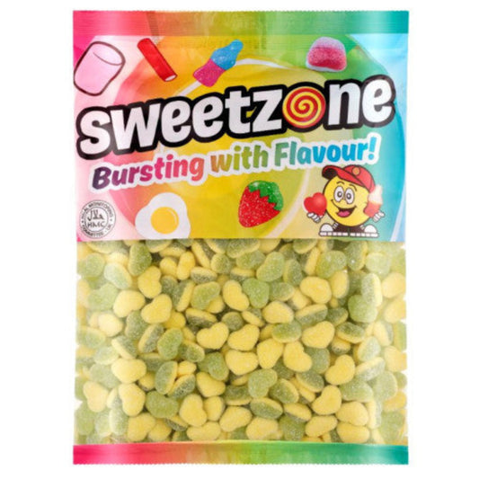 Sweetzone Apple & Custard fizzy heart-shaped sweets – 1kg halal Sweetzone sweets bag