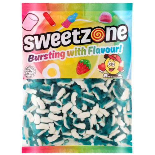 Sweetzone Dolphins – halal 1kg bag of blue and white dolphin-shaped jelly sweets
