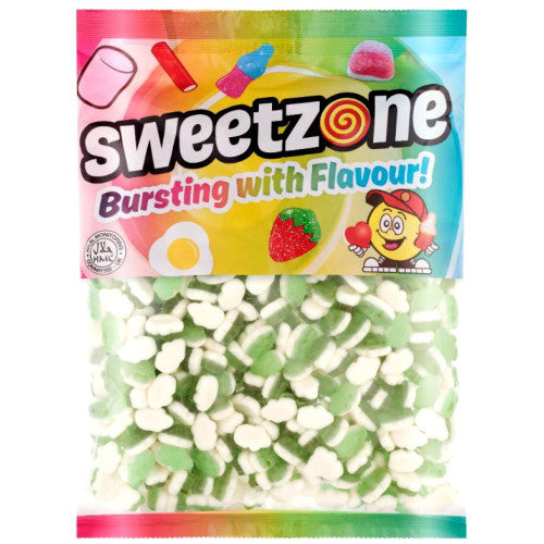 Sweetzone frog-shaped jelly sweets – halal green and white sweets, 1kg bag

