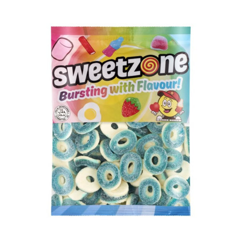 “Sweetzone sour blue raspberry rings – halal fizzy sweets in 1kg bag”
